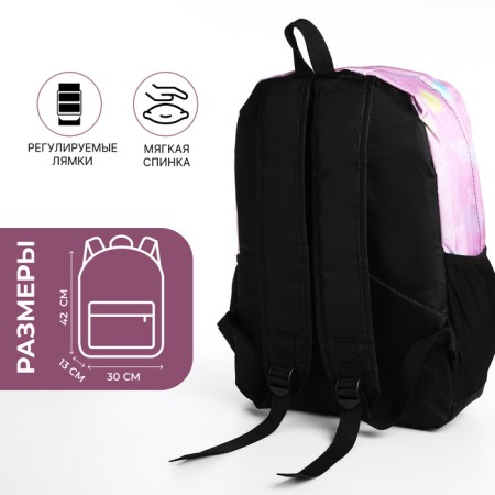 A backpack with a zipper, 3 outer pockets, lilac color-1