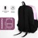 A backpack with a zipper, 3 outer pockets, lilac color