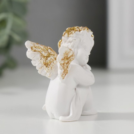 Souvenir Polystone "angel with the head on the knees sits" white with gold 4.5x3.2x4.5 cm-1