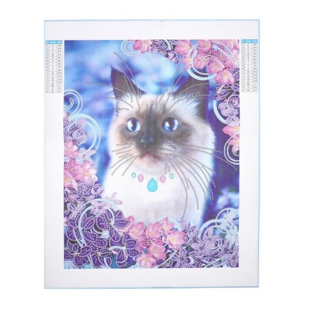 Diamond mosaic with partial filling and uniform rhinestones on the canvas "Beautiful cat", 30 x 40 cm-1