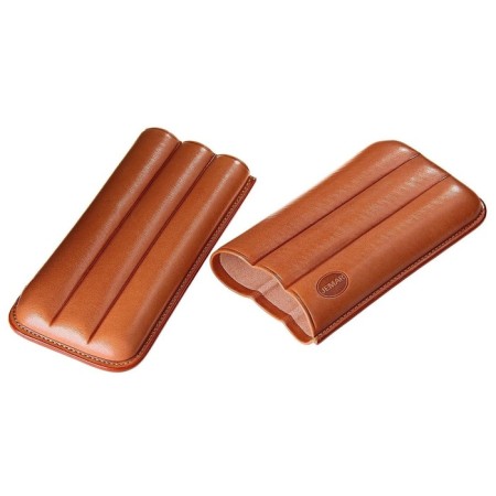 Leather cigarette case light brown for 3 cigars with a diameter of 1.8 cm, 15.5 × 3.5 × 7.5 cm