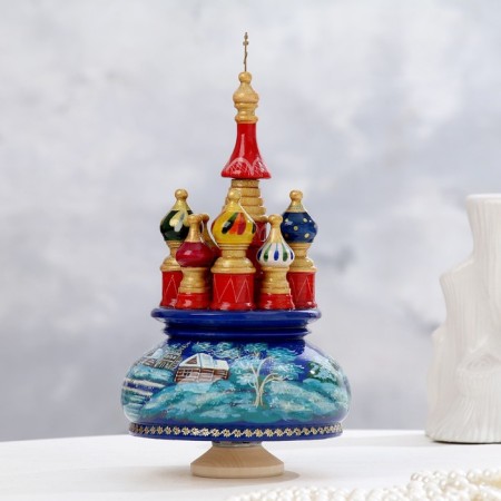 Musical souvenir "Temple", winter, blue background, manual painting-1