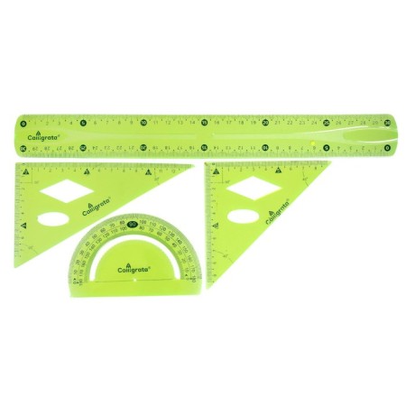 The set is geometric, silicone, flexible: ruler 30 cm, 2 squares, transport, mix-5