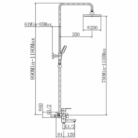 The shower system Fashun A52401-1, pour 120 mm, with a tropical shower, hand watering can, satin-1