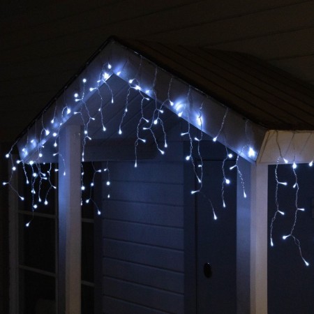 Garland "fringe" 3 x 0.6 m, IP44, transparent thread, 114 LED, white glow, 8 modes, solar battery-1