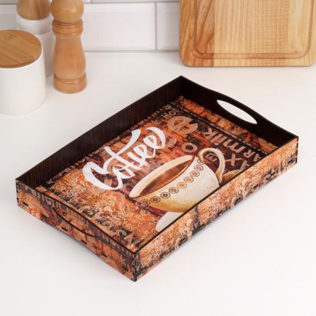 Tray with handles "coffee", wooden, 30x20x4.5cm-1