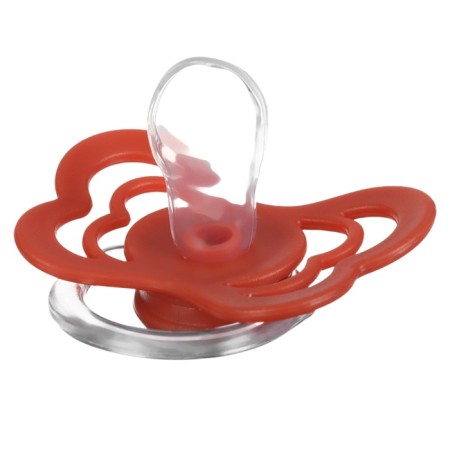 Nipple - orthodontic dummy, silicone, +6 months, with a holder, cherry color-6