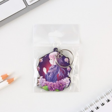 Key keychain wooden anime "with flowers"-4