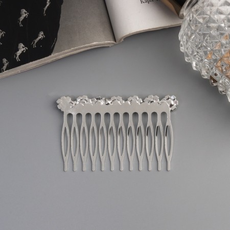 Hair crest "Medea" flowers, 7 × 4 cm, silver-1
