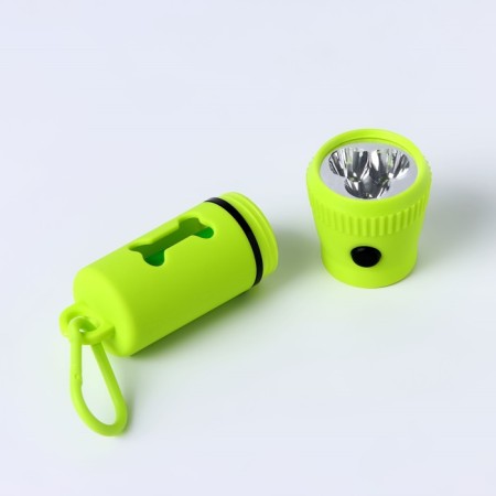 A container with a flashlight, cleaning packages for dogs (roll 15 pcs), green-3
