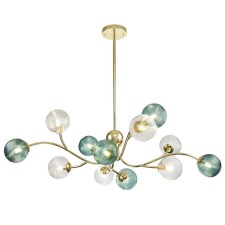 The lamp on the Indigo rod, 11032/12r Gold. 12x40W, G9, 1200x1200x435/1340 mm, green/transparent color
