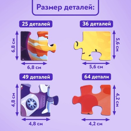 Puzzles 4 in 1 “Cosmic Adventure”, 25, 36, 49, 64 elements-4