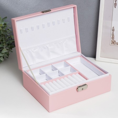 Casket to the leatherette for jewelry "Pink matte" 9x23x17 cm-3