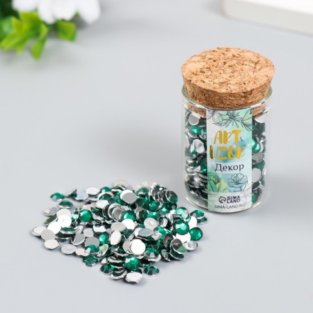Decor for creativity in the bottle "Rhinestones. Dark green" set 500 pcs d = 0.5 cm 7x2x2 cm