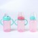 A bottle for feeding, a wide throat, 270 ml, with handles, pink/turquoise