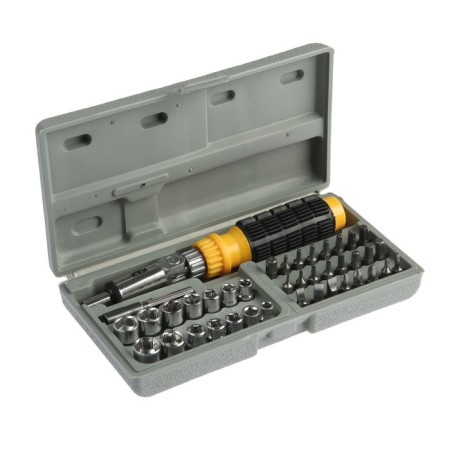 A screwdriver with a set of bit and tundra heads, reversible, in a case, 40 objects