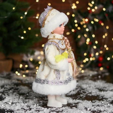 Snow Maiden "In a fur coat with lace and bead" 30 cm, silver-1