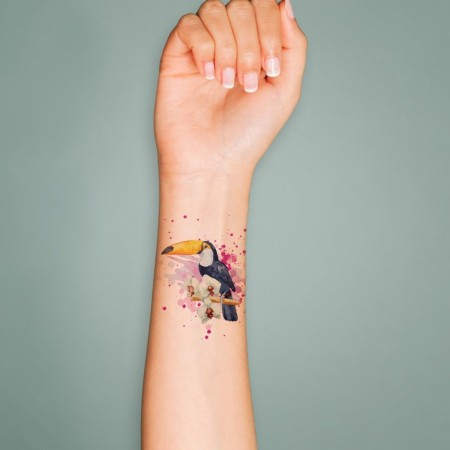 Tattoo on the body color "watercolor. Tukan" 6x6 cm-2