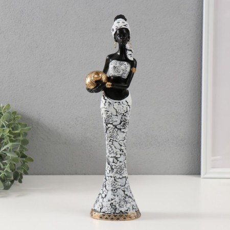 Souvenir Polystone "African in white with a golden jug and bracelets" 6x8.2x33 cm