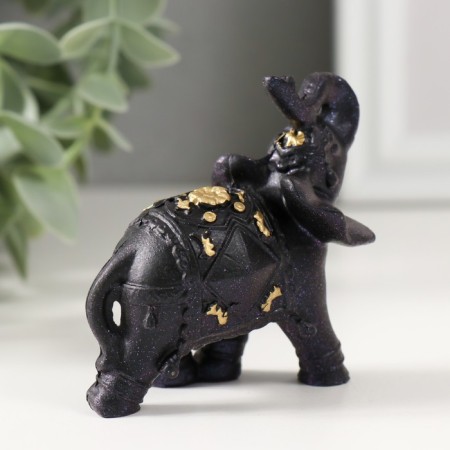 Polystone souvenir "Blue-violet elephant with blanket and gold" 6.5x3.5x7 cm-1