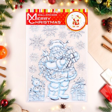 Stickers on the windows "New Year" Santa Claus, snowflakes, 50 x 30 cm-1