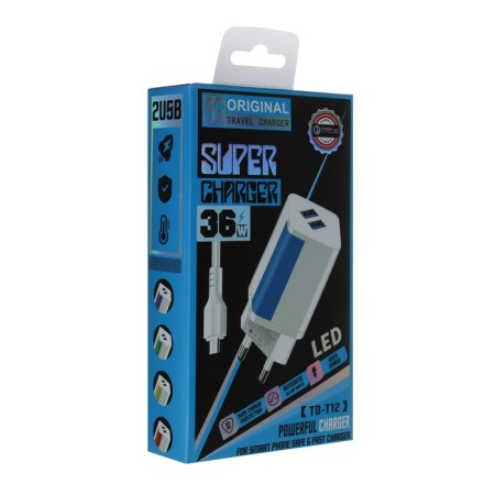 Network charger TD-T12, 2 USB, 2.4 A, white-4
