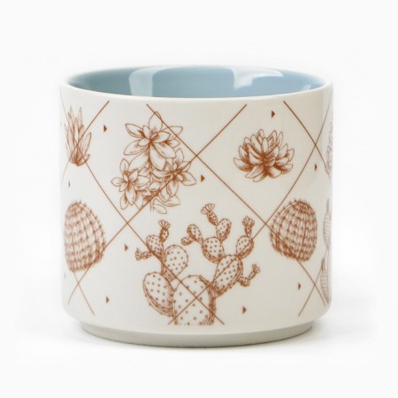 Ceramic mug with a lid and spoon "Cacti", 470 ml, beige color-3