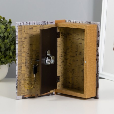 Safe-book wood, leatherette "Yellow tram" 21x13x5 cm-2