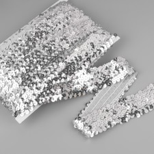 Decorative braid with sequins, elastic band, 3.5 cm, 9 ± 0.5 m, silver color