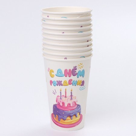A one -time paper glass "Happy birthday" cake 400 ml-2