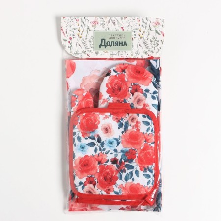 Kitchen set of "rose" dignity 17x17 cm, mittens 25x16 cm, apron 60x80 cm, 100% p/e-9