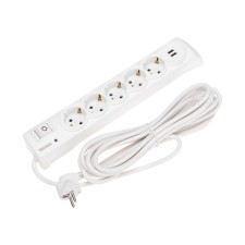Network filter 5 nests, 5m, 3x1.5mm², with auto -wrap, 2 USB, white Kranz