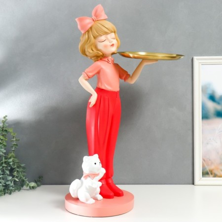 Souvenir Polystone stand "Girl with a pink bow and a cat" D = 26 cm 76x27x35 cm-1