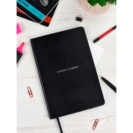 School School A5 80 sheets "Black Ploner", solid cover of artificial leather, foil embossing, lies, reference material, block 70 g/m2-2
