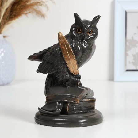 Pigger "Owl on the book" Gray bronze, 21cm-1