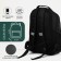 School backpack with reflective elements, "saxi", 2 parts on zippers, 4 external pockets, black/green color