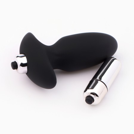 Anal vibrovalla Oka-Chopka, with vibropuli, 7.5 x 3.5 cm, software, silicone, black-1