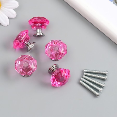 Handle for the casket Metal "Crystal Pink" silver 2.6x2.6x2.4 cm-3