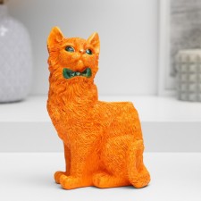 Ваза - карандашница "Кот с бантом" 15х12х10см, рыжий