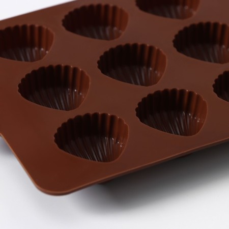 Form for sweets and chocolate of the “shells”, silicone, 20.5 × 10.5 cm, 15 cells (2.7 × 2.4 cm), brown color-3