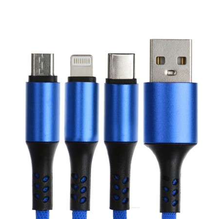 Cable keychain 3 in 1, microUSB/type -c/lightning - usb, 2.4 a, blue-1