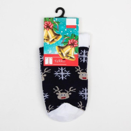 Children's socks "Deer and snowflakes" Blue color, size 22-24-3