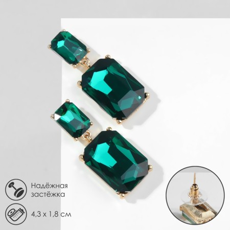 Earrings with Cleo rhinestones classic, emerald color in gold