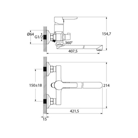 IDDIS SENSBL2I10WA bath mixer, single -leaf, with ceramic divertor, chrome-2