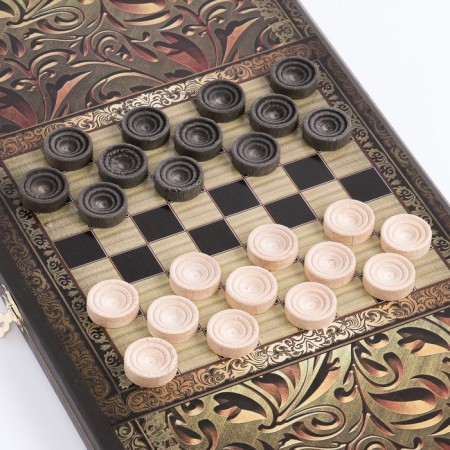 Backgammon "lion and tiger", wooden board 50 x 50 cm, with a field for playing checkers-2