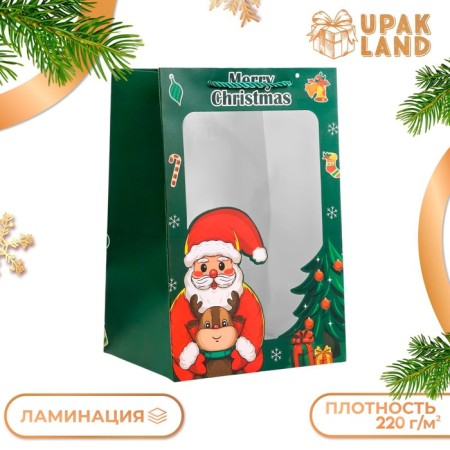 Gift package with the Santa Claus window 30 x 20 x 16 cm, green