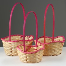 A set of baskets, 19x7.5x9.5/31 cm, 22x9x11/34 cm, 24x9x11.5/35 cm, 3 pcs, pink, bamboo