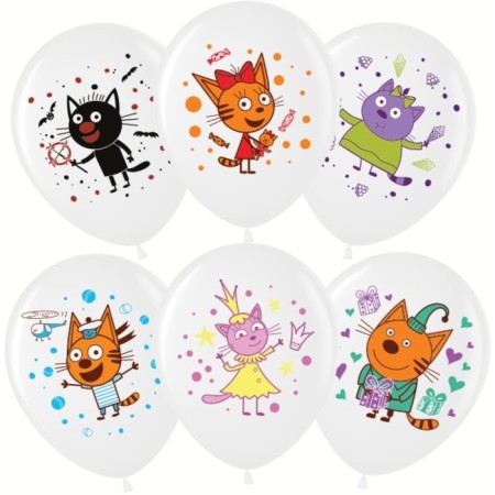 Latex ball 12 “Three cats: play together”, white, pastel, 1 tbsp., 25 pcs.