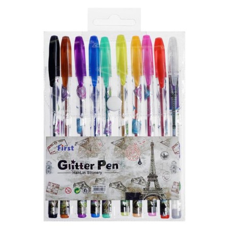 A set of gel pens 10 colors, metallic, with sparkles-1