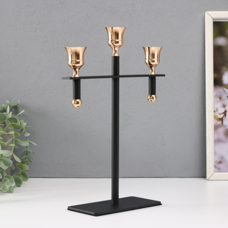 Summary metal for 3 candles "Celt" d = 2 cm black with gold 20x7x28 cm-3